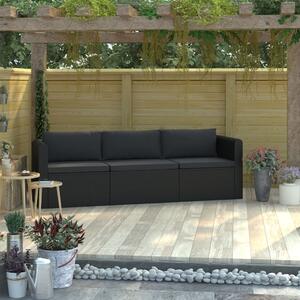 3-częściowa sofa ogrodowa, poduszki, rattan PE, czarny