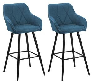 Zestaw 2 krzeseł barowych niebieski metalowe nogi pikowanie Darien Beliani