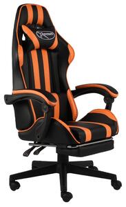 Fotel dla gracza, z podnóżkiem, czarno-pomarańczowy, ekoskóra