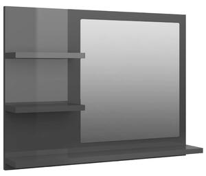 Lustro łazienkowe, szare, wysoki połysk, 60x10,5x45 cm, płyta