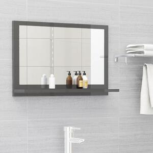 Lustro łazienkowe, szare, wysoki połysk, 60x10,5x37 cm, płyta