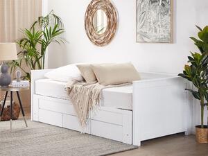 Łóżko wysuwane białe z szufladami drewniane ze stelażem 90/180x200 cm Cahors Beliani