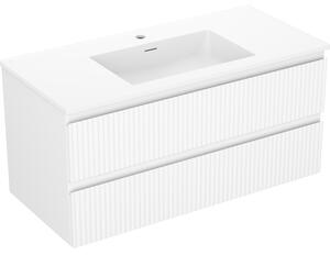 Mexen Rivel szafka łazienkowa 100 cm z umywalką Otis, 2 szuflady, ryflowana , biała mat - 91A20-10047-2-BFF01-W18M01