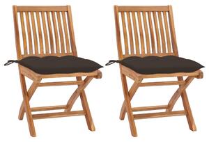 Krzesła ogrodowe, 2 szt., poduszki taupe, lite drewno tekowe