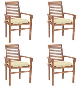 Krzesła stołowe, 4 szt., kremowe poduszki, drewno tekowe