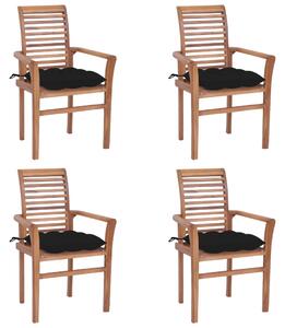 Krzesła stołowe, 4 szt., czarne poduszki, drewno tekowe
