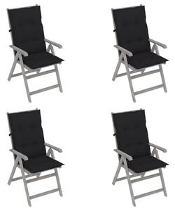 Rozkładane krzesła ogrodowe z poduszkami, 4 szt., lita akacja