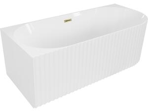 Mexen Gia wanna wolnostojąca narożna ryflowana lewa 170 x 80 cm, biała połysk, przelew złoty - 52701708000L-50
