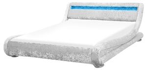 Łóżko wodne z panelem LED welurowa rama 180x200 cm srebrne Avignon Beliani