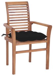 Krzesła stołowe, 2 szt., czarne poduszki, drewno tekowe