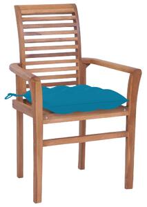 Krzesła stołowe, 2 szt., jasnoniebieskie poduszki, tekowe