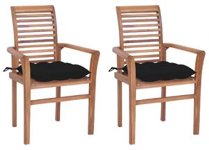 Krzesła stołowe, 2 szt., czarne poduszki, drewno tekowe