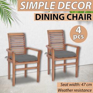 Krzesła stołowe, 2 szt., szare poduszki, drewno tekowe