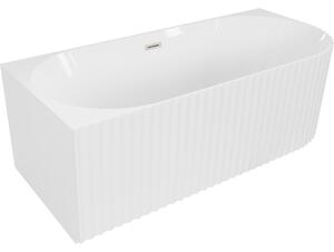 Mexen Gia wanna wolnostojąca narożna ryflowana lewa 150 x 75 cm, biała połysk, przelew nikiel szczotkowany - 52701507500L-97