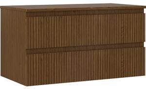 Mexen Rivel szafka łazienkowa podumywalkowa 90 cm z blatem, 2 szuflady, ryflowana , orzech - 91A20-09047-2-BFFC86
