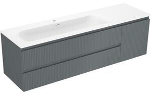 Mexen Rivel szafka łazienkowa 160 cm z umywalką Vela lewą, 2S, 1D, ryflowana, grafit/biała mat - 91A23-16047-3-BBFFF66-W23L01