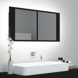 Szafka łazienkowa z lustrem i LED, czarna, 90x12x45 cm, akryl