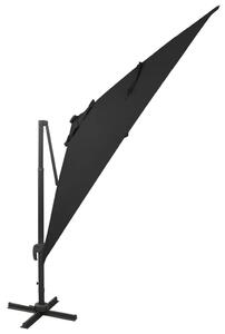 Parasol wiszący z lampkami LED i słupkiem, czarny, 300 cm
