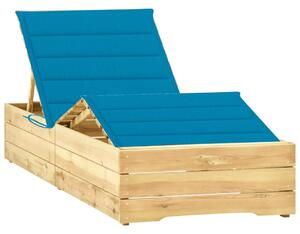 Leżak z niebieską poduszką, impregnowane drewno sosnowe