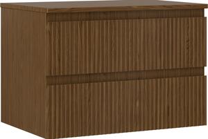 Mexen Rivel szafka łazienkowa podumywalkowa 70 cm z blatem, 2 szuflady, ryflowana , orzech - 91A20-07047-2-BFFC86