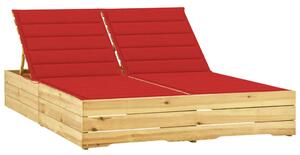 Podwójny leżak z czerwonymi poduszkami, impregnowana sosna