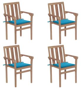 Sztaplowane krzesła ogrodowe z poduszkami, 4 szt., tekowe