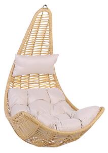 Fotel wiszący rattanowy beżowy z poduszkami bujak pleciony stalowa rama Atri II Beliani