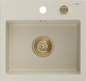 Mexen Milo zlewozmywak granitowy 1-komorowy 435 x 410 mm, beżowy, syfon złoty - 6505441000-69-G