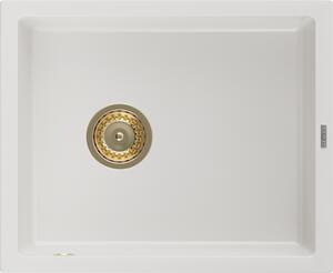 Mexen Pedro zlewozmywak granitowy 1-komorowy 560 x 460 mm, biały, syfon złoty - 6508561000-20-G