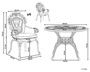 Retro zestaw mebli ogrodowych stół 4 krzesła aluminium z poduchami brązowy Sapri Beliani