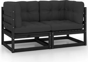 2-osobowa sofa ogrodowa z poduszkami, czarna, drewno sosnowe