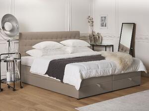 Łóżko kontynentalne z pikowanym wezgłowiem schowkiem 160x200 cm brązowe Magnate Beliani