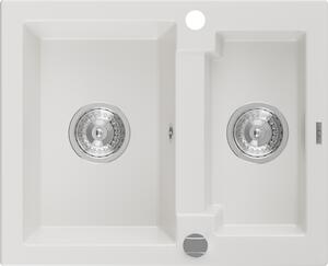 Mexen Carlos zlewozmywak granitowy 1,5-komorowy 582 x 475 mm, biały, syfon chrom - 6518581500-20
