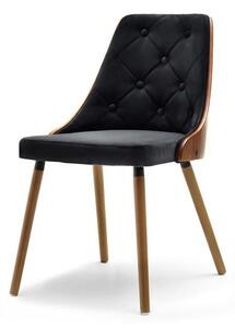 Eleganckie krzesło drewniane magnum czarne - orzech pikowane z welurowym obiciem