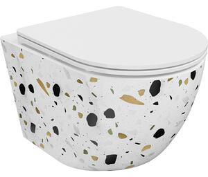 Mexen Lena miska wc Rimless z deską wolnoopadającą slim, duroplast, biała kamień terrazo - 30224096