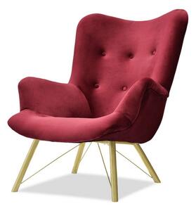 Welurowy fotel dalton bordowy pikowany uszak glamour na designerskiej złotej nodze