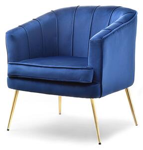 Komfortowy fotel estel granatowy glamour z przeszywanego weluru na złotych nogach