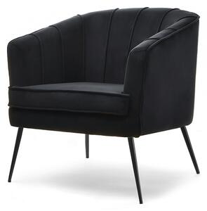 Elegancki fotel kubełkowy estel czarny welurowy z przeszyciami na czarnych nóżkach