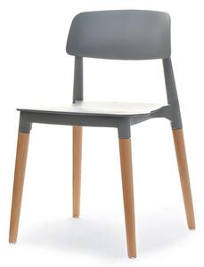 Minimalistyczne krzesło tworzywa na drewnianych nogach ecco szare