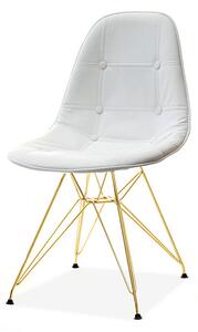 Pikowane krzesło glamour mpc rod tap biała ekoskóra na złotej nodze z drutu