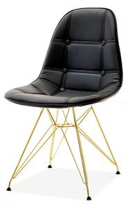 Pikowane krzesło mpc rod tap czarna ekoskóra na złotej nodze z drutu