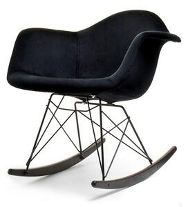 Designerski fotel bujany mpa roc tap czarny welurowy bujak na orzechowych płozach