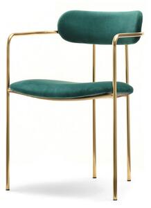 Eleganckie krzesło z podłokietnikami malaga zielone aksamitne ze złotymi nogami