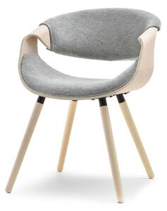 Krzesło z jasnego drewna giętego bent dąb bielony z szarą naturalną tkaniną