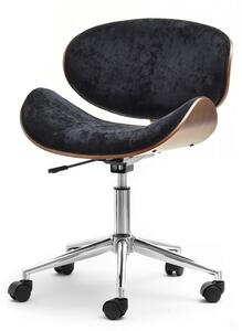 Krzesło konferencyjne obrotowe na kółkach swing drewno orzech i czarna tkanina