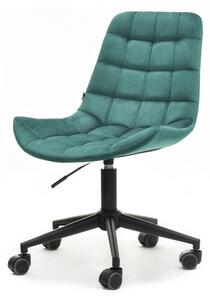 Niewielki fotel biurowy bez podłokietników elior zielony z weluru i czarną nogą