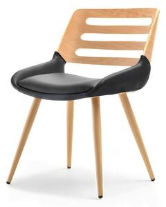 Ażurowe krzesło kansas drewniane buk tapicerowane czarną skórą do jadalni
