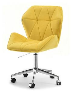 Welurowy fotel obrotowy velo żółty pikowany na chromowanej nodze do biurka