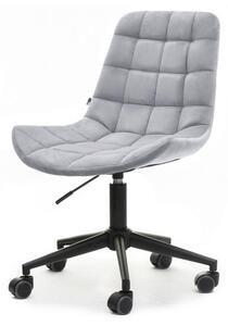 Pikowany fotel obrotowy elior szary welurowy z czarną nogą do biurka