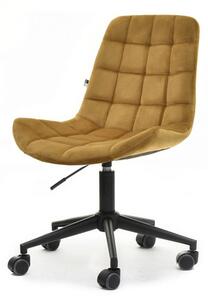 Designerski fotel biurowy elior złoty z pikowanego weluru na czarnej obrotowej nodze